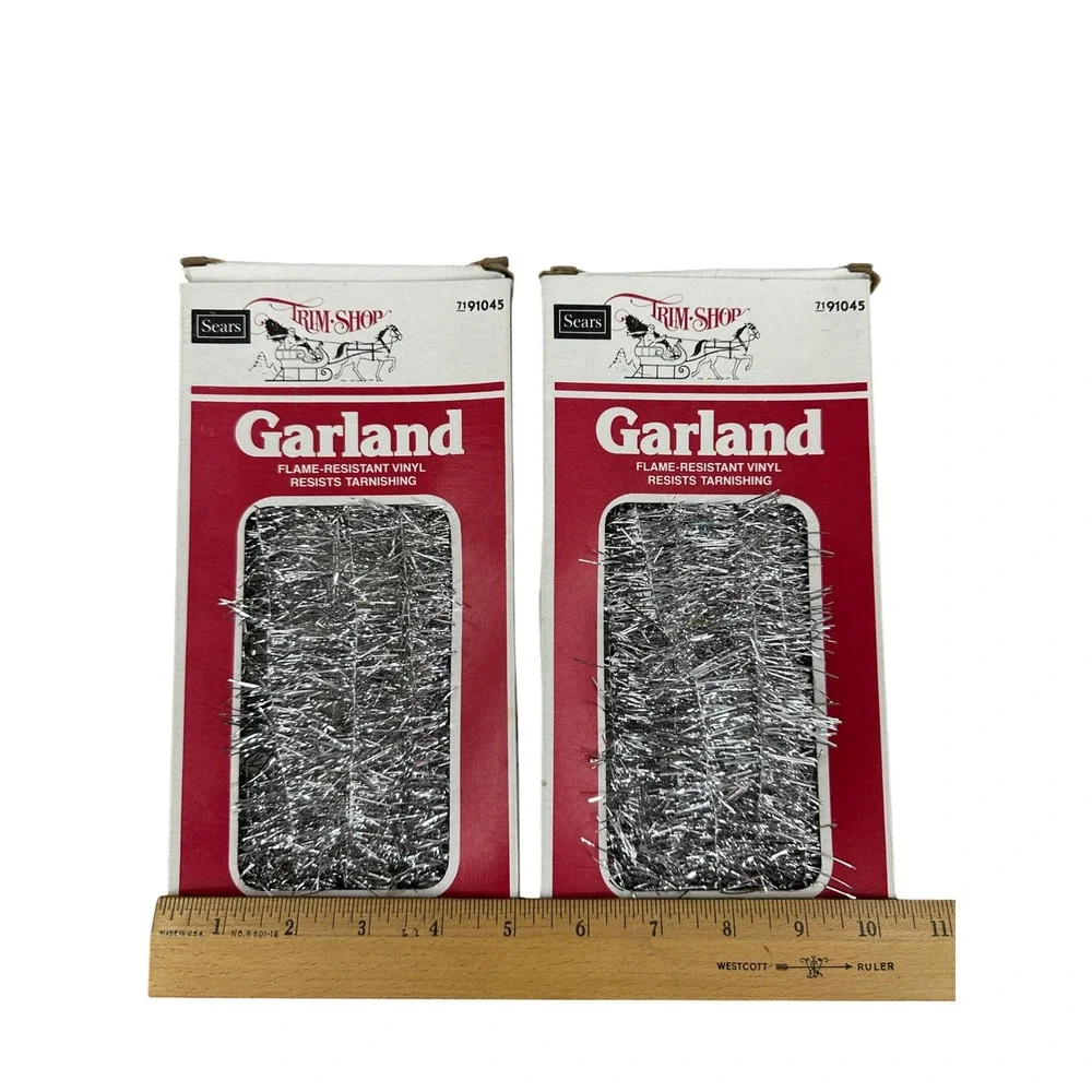 2 Boxes Vintage Sears Trim Shop Silver Garland Tinsel 15 Ft Long Nostalgia